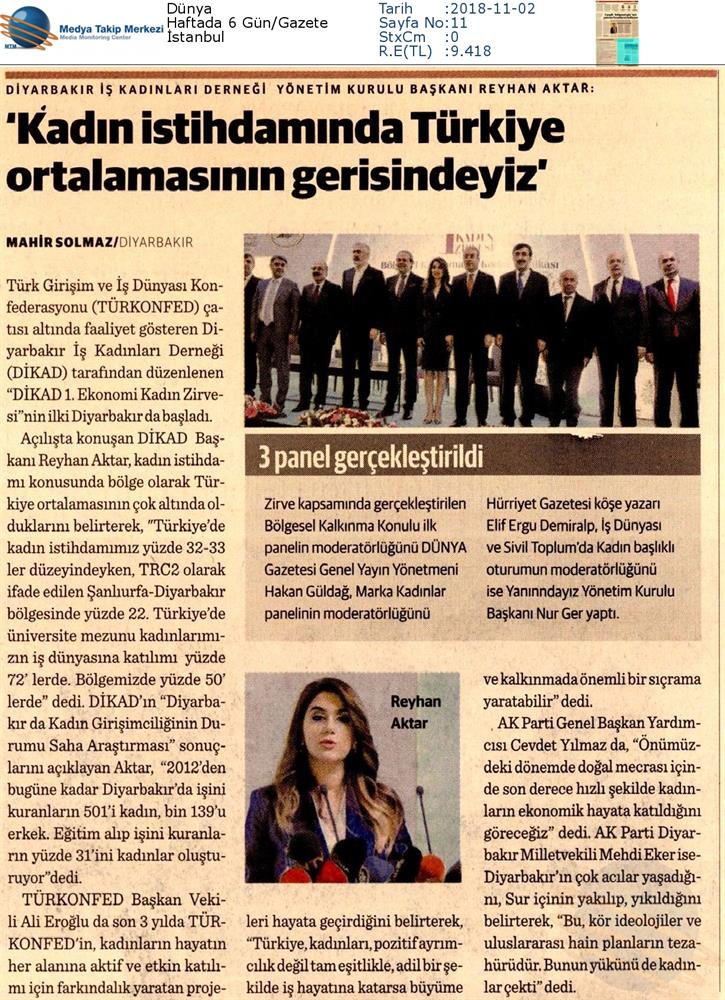 1 DİKAD Ekonomi Ve Kadin Zirvesi Medya Yansimalari 1 Kasim 2018 Diyarbakir - 3