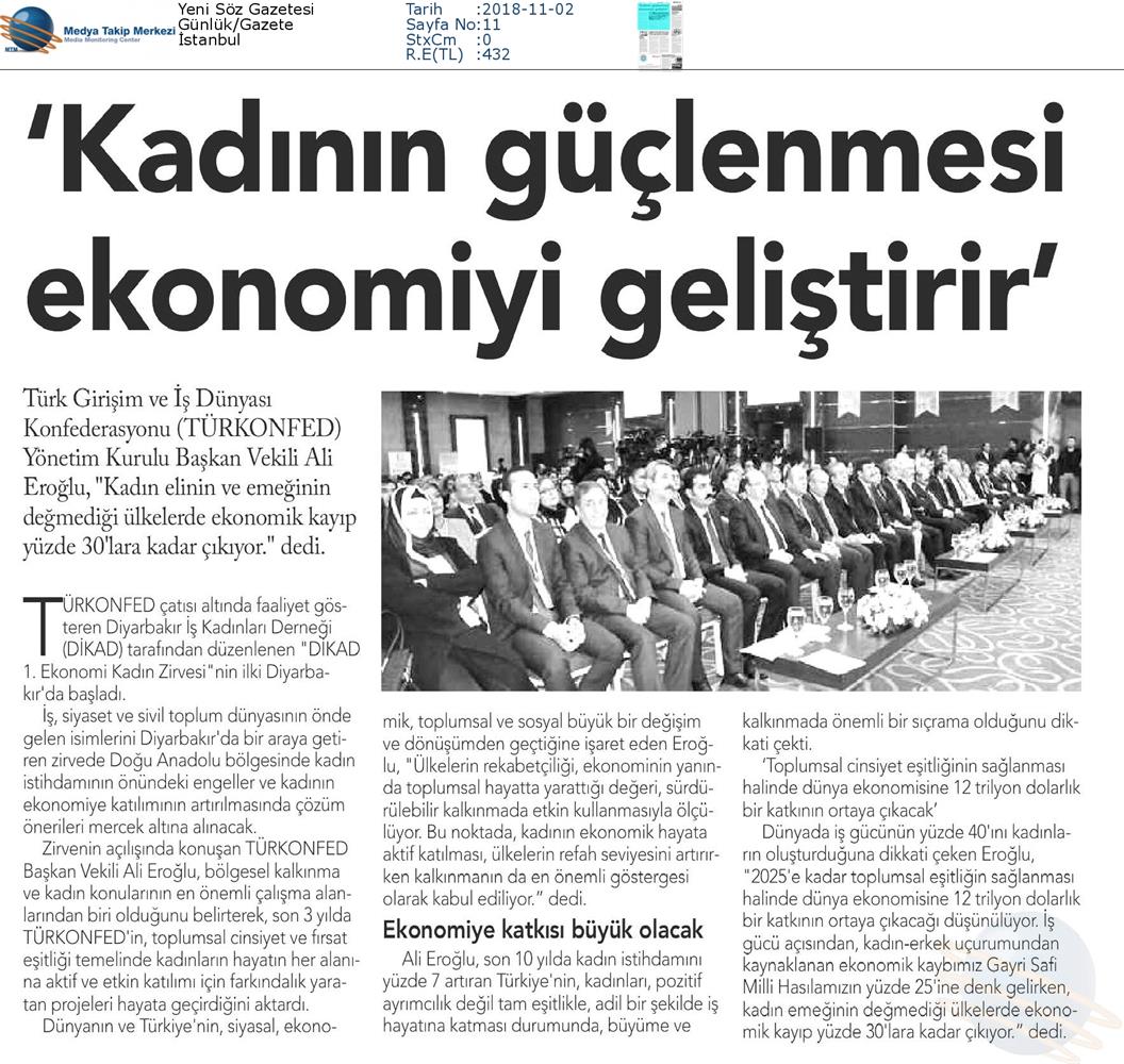 1 DİKAD Ekonomi Ve Kadin Zirvesi Medya Yansimalari 1 Kasim 2018 Diyarbakir - 8