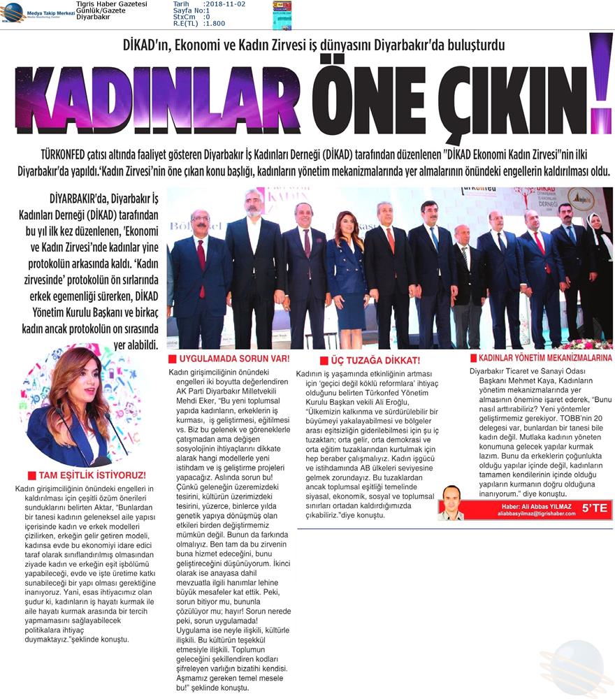 1 DİKAD Ekonomi Ve Kadin Zirvesi Medya Yansimalari 1 Kasim 2018 Diyarbakir - 10