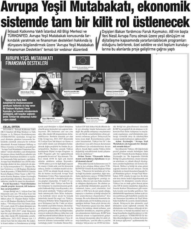 Avrupa Yesil Mutabakati Finansman Destekleri Webinari Basin Yansimalari 3 Agustos 2021 - 5