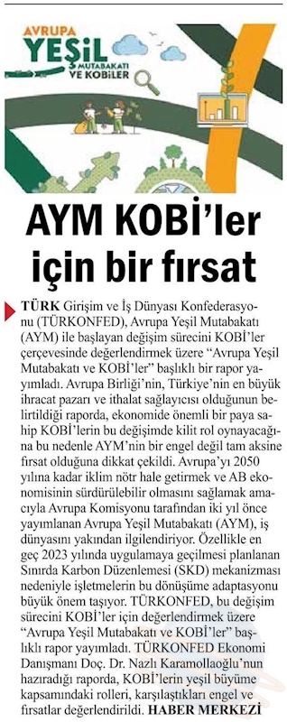 Avrupa Yesil Mutabakati Ve KOBİ'ler Raporu Basin Yansimalari 27 Nisan 2021 - 2