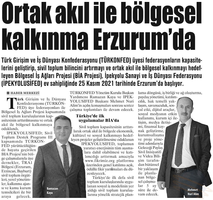 Bolgesel Is Aglari Projesi Erzurum 25 Kasim 2021 - 2