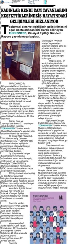 Cinsiyet Esitligi Gundem Raporu Cam Tavan Medya Yansimalari 30 Ocak 2020 - 2