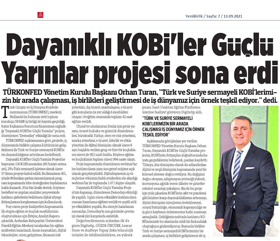 Dayanikli KOBİ'ler Guclu Yarinlar Kapanis Toplantısı Basin Yansimalari 9 Eylul 2021 - 1