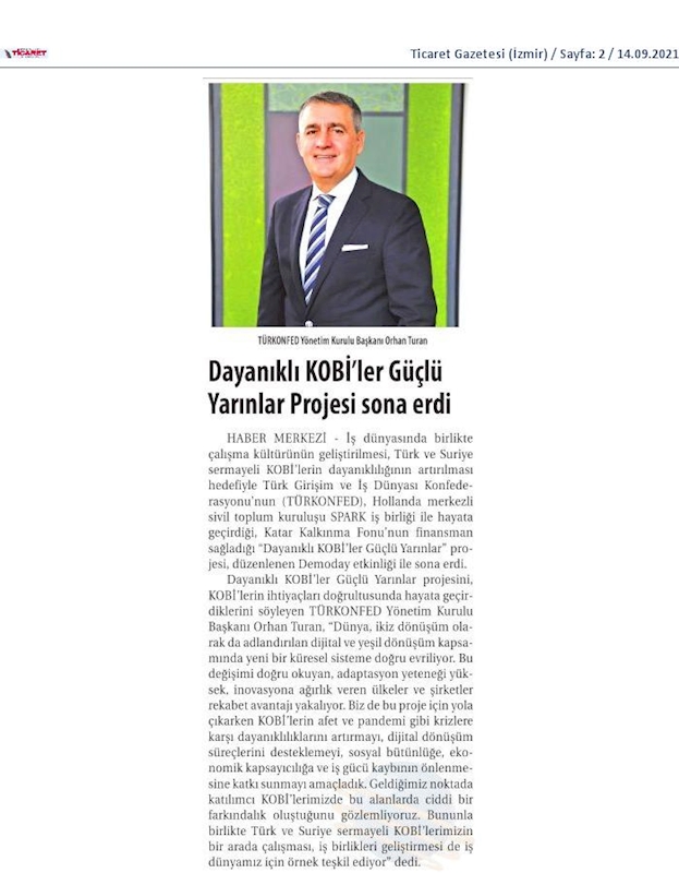 Dayanikli KOBİ'ler Guclu Yarinlar Kapanis Toplantısı Basin Yansimalari 9 Eylul 2021 - 2