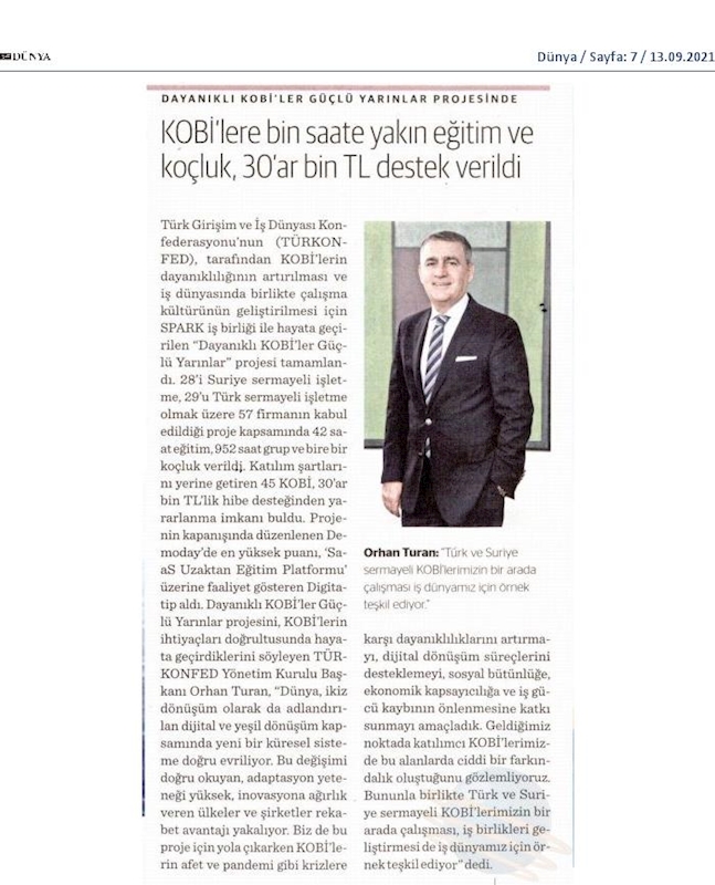 Dayanikli KOBİ'ler Guclu Yarinlar Kapanis Toplantısı Basin Yansimalari 9 Eylul 2021 - 8