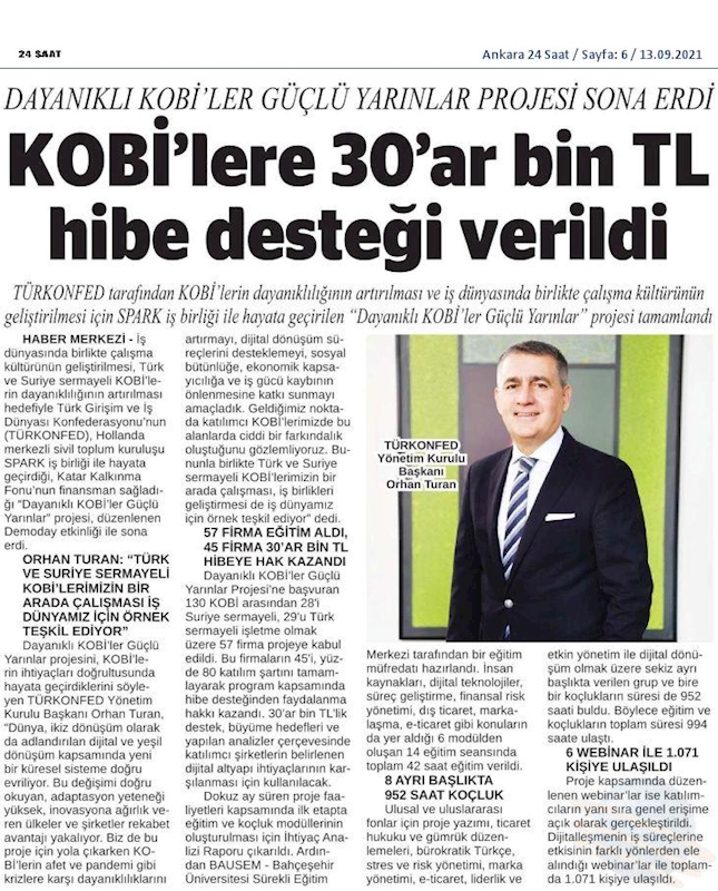 Dayanikli KOBİ'ler Guclu Yarinlar Kapanis Toplantısı Basin Yansimalari 9 Eylul 2021 - 11