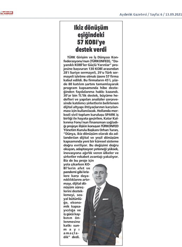 Dayanikli KOBİ'ler Guclu Yarinlar Kapanis Toplantısı Basin Yansimalari 9 Eylul 2021 - 13