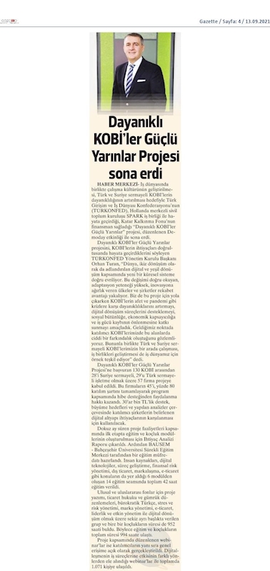 Dayanikli KOBİ'ler Guclu Yarinlar Kapanis Toplantısı Basin Yansimalari 9 Eylul 2021 - 15