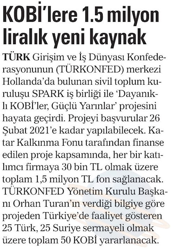 Dayanikli KOBİ'ler Guclu Yarinlar Projesi Basin Yansimalari 14 Subat 2021 - 18