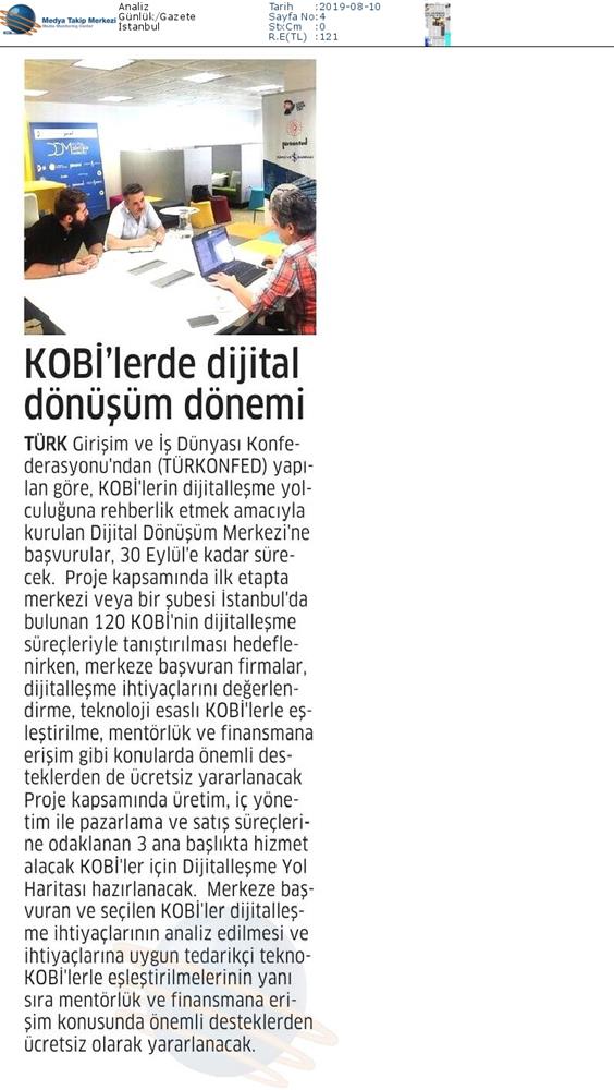 Dijital Dönüşüm Merkezine KOBİ Basvurulari Devam Ediyor Medya Yansimalari 7 Agustos 2019 - 2