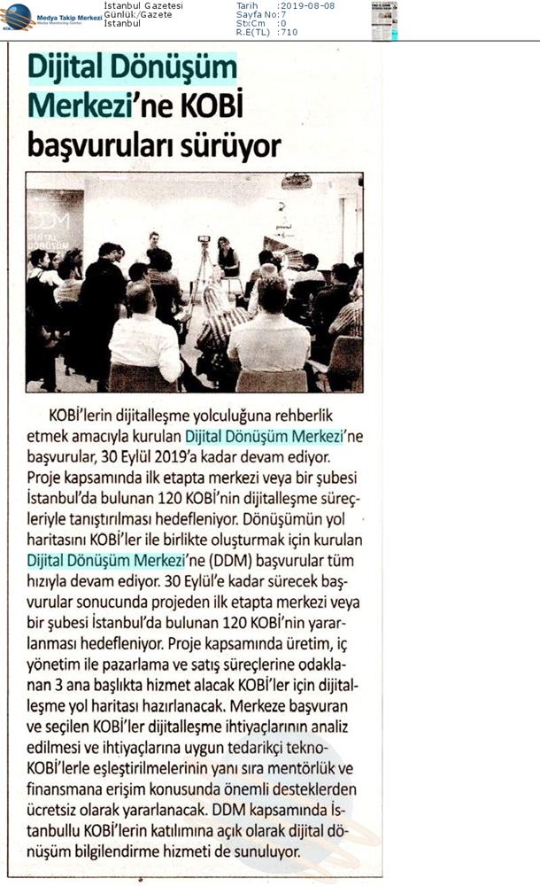 Dijital Dönüşüm Merkezine KOBİ Basvurulari Devam Ediyor Medya Yansimalari 7 Agustos 2019 - 8
