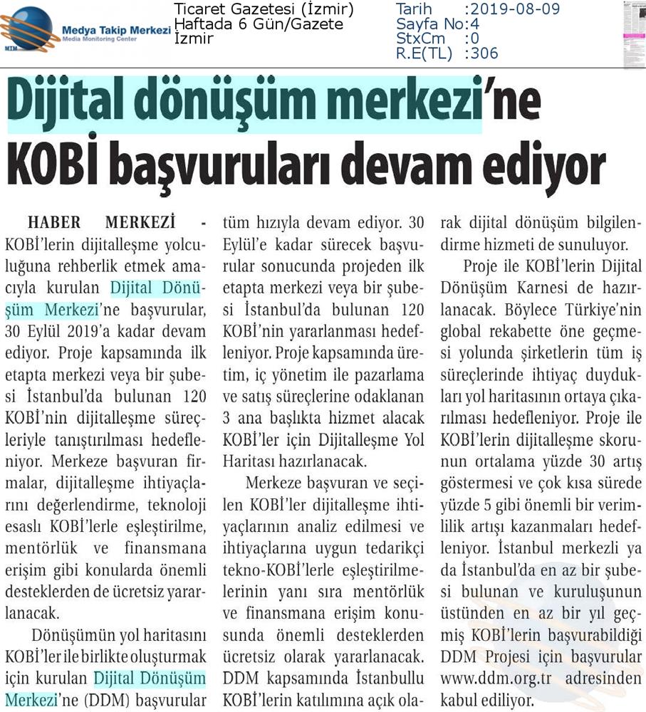 Dijital Dönüşüm Merkezine KOBİ Basvurulari Devam Ediyor Medya Yansimalari 7 Agustos 2019 - 10