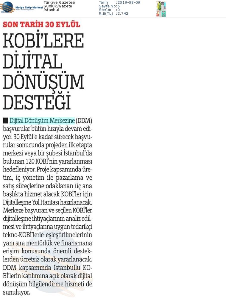 Dijital Dönüşüm Merkezine KOBİ Basvurulari Devam Ediyor Medya Yansimalari 7 Agustos 2019 - 11