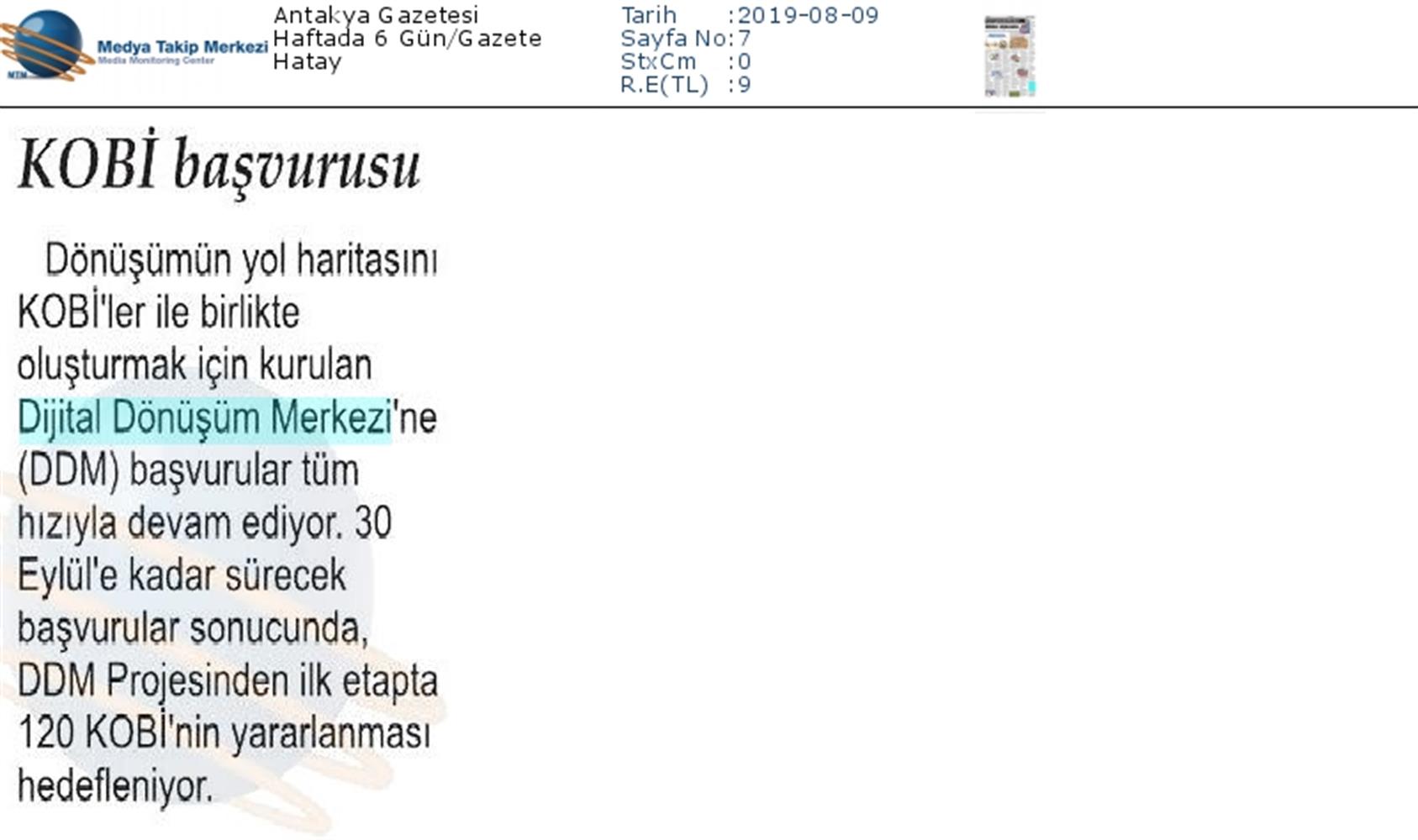 Dijital Dönüşüm Merkezine KOBİ Basvurulari Devam Ediyor Medya Yansimalari 7 Agustos 2019 - 15