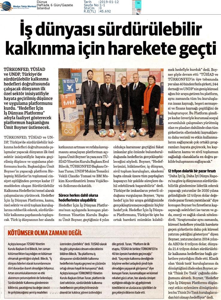 Hedefler Icin Is Dunyasi Platformu Medya Yansimalari 11 Ocak 2019 Istanbul - 10