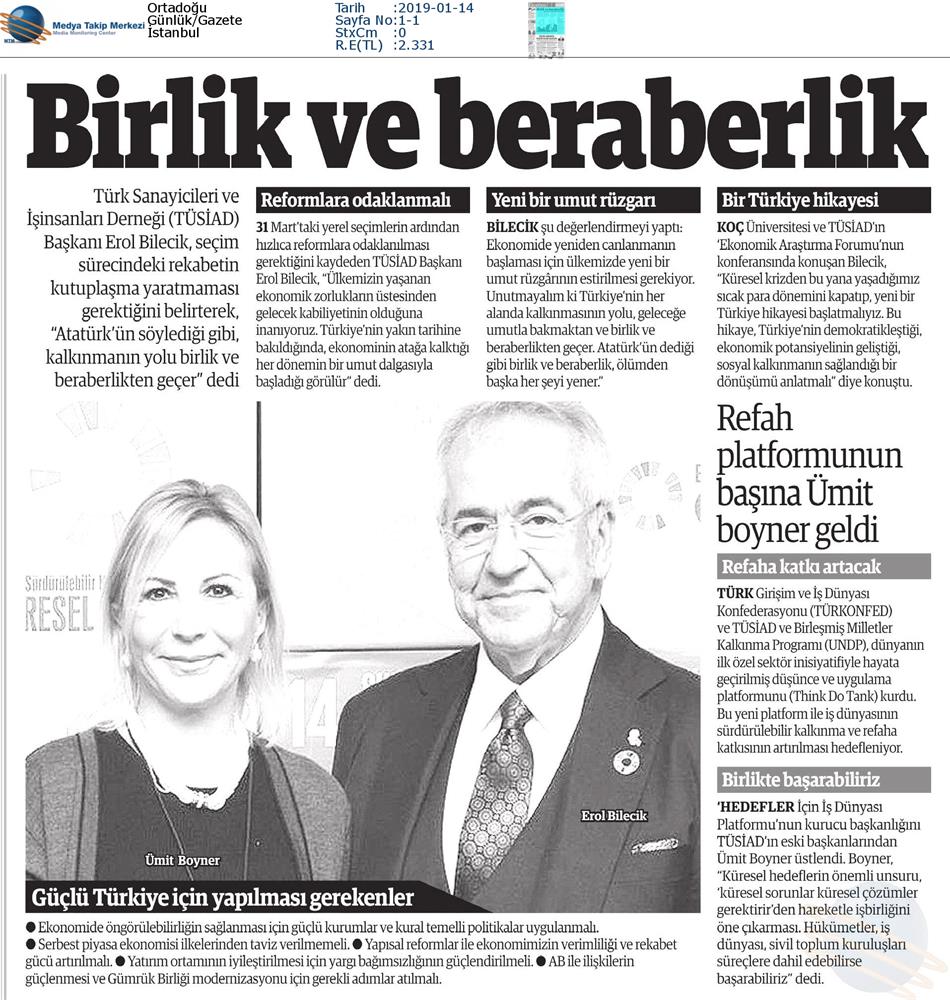 Hedefler Icin Is Dunyasi Platformu Medya Yansimalari 11 Ocak 2019 Istanbul - 12