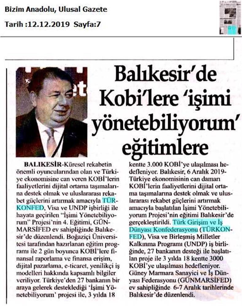 Isimi Yonetebiliyorum Egitimi Medya Yansimalari 6 7 Aralik Balikesir - 7
