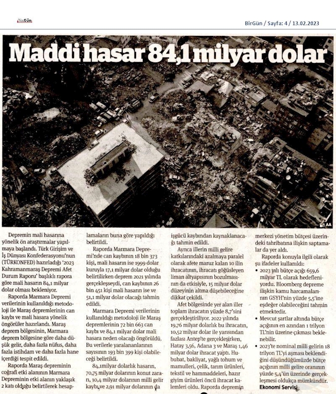 Kahramanmaras Depremi Afet Durum Raporu 13 Subat 2023 - 22