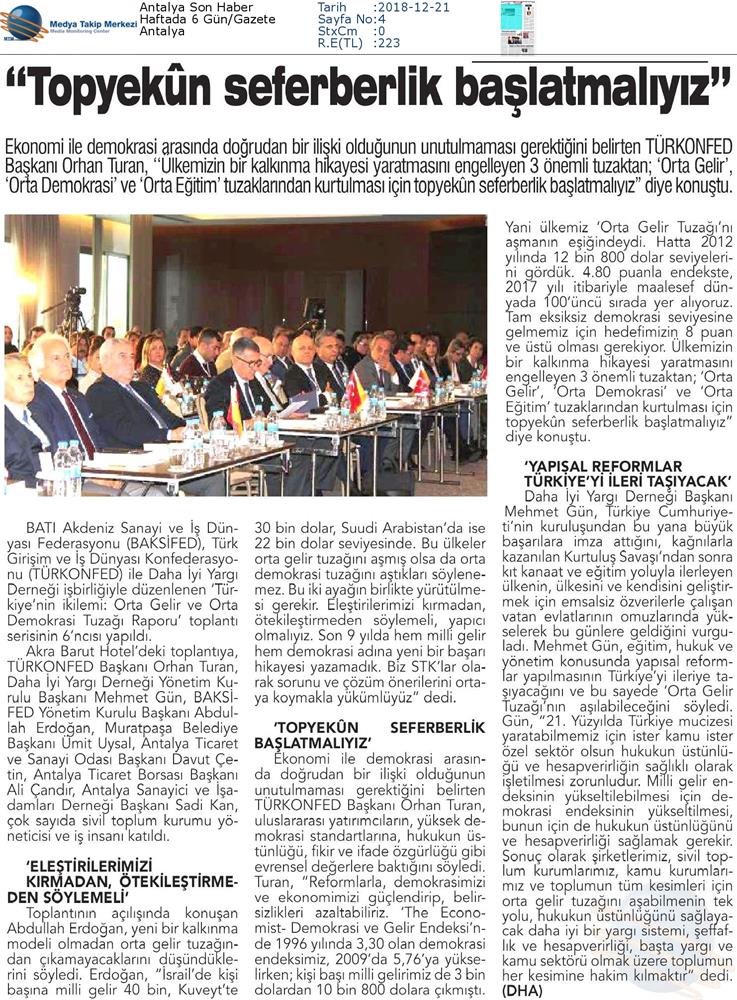 Kalkinma Icin Yapisal Reformlar Toplantısı Medya Yansimalari 19 Aralik 2018 Antalya - 4