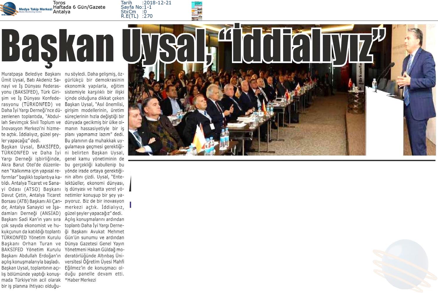 Kalkinma Icin Yapisal Reformlar Toplantısı Medya Yansimalari 19 Aralik 2018 Antalya - 9