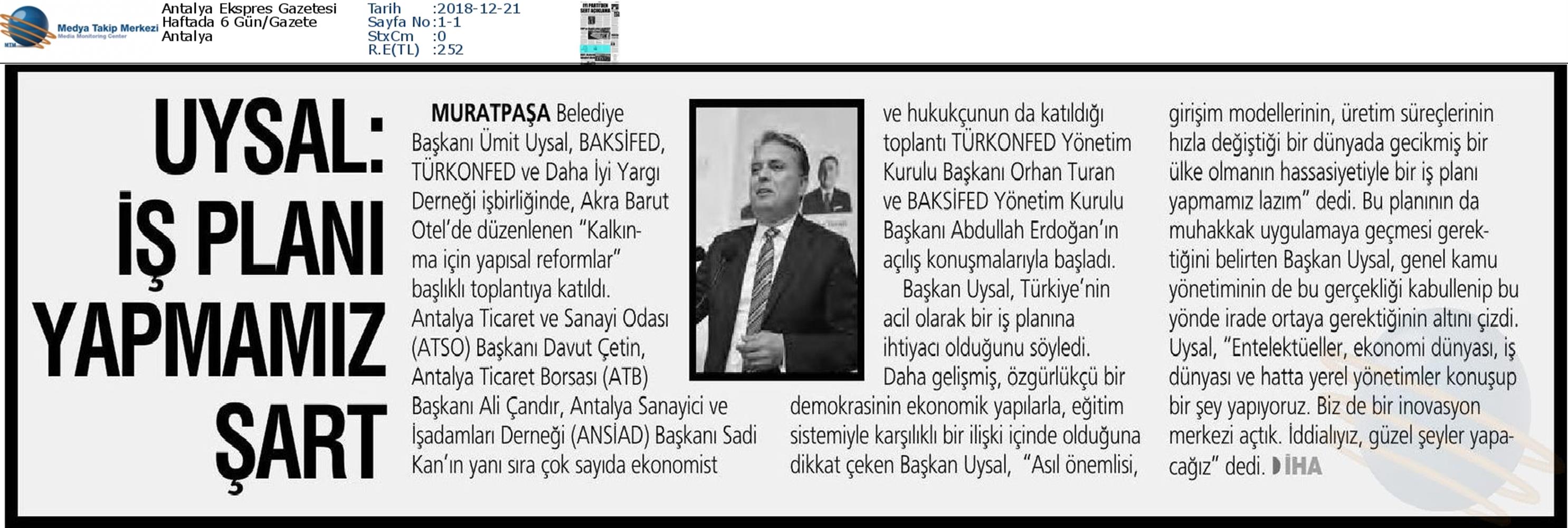 Kalkinma Icin Yapisal Reformlar Toplantısı Medya Yansimalari 19 Aralik 2018 Antalya - 11