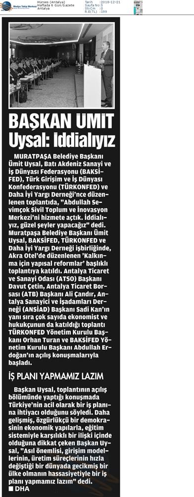 Kalkinma Icin Yapisal Reformlar Toplantısı Medya Yansimalari 19 Aralik 2018 Antalya - 14