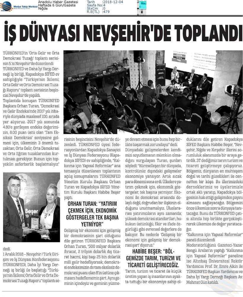 Kalkinma Icin Yapisal Reformlar Toplantısı Medya Yansimalari 1 Aralik 2018 Nevsehir - 6