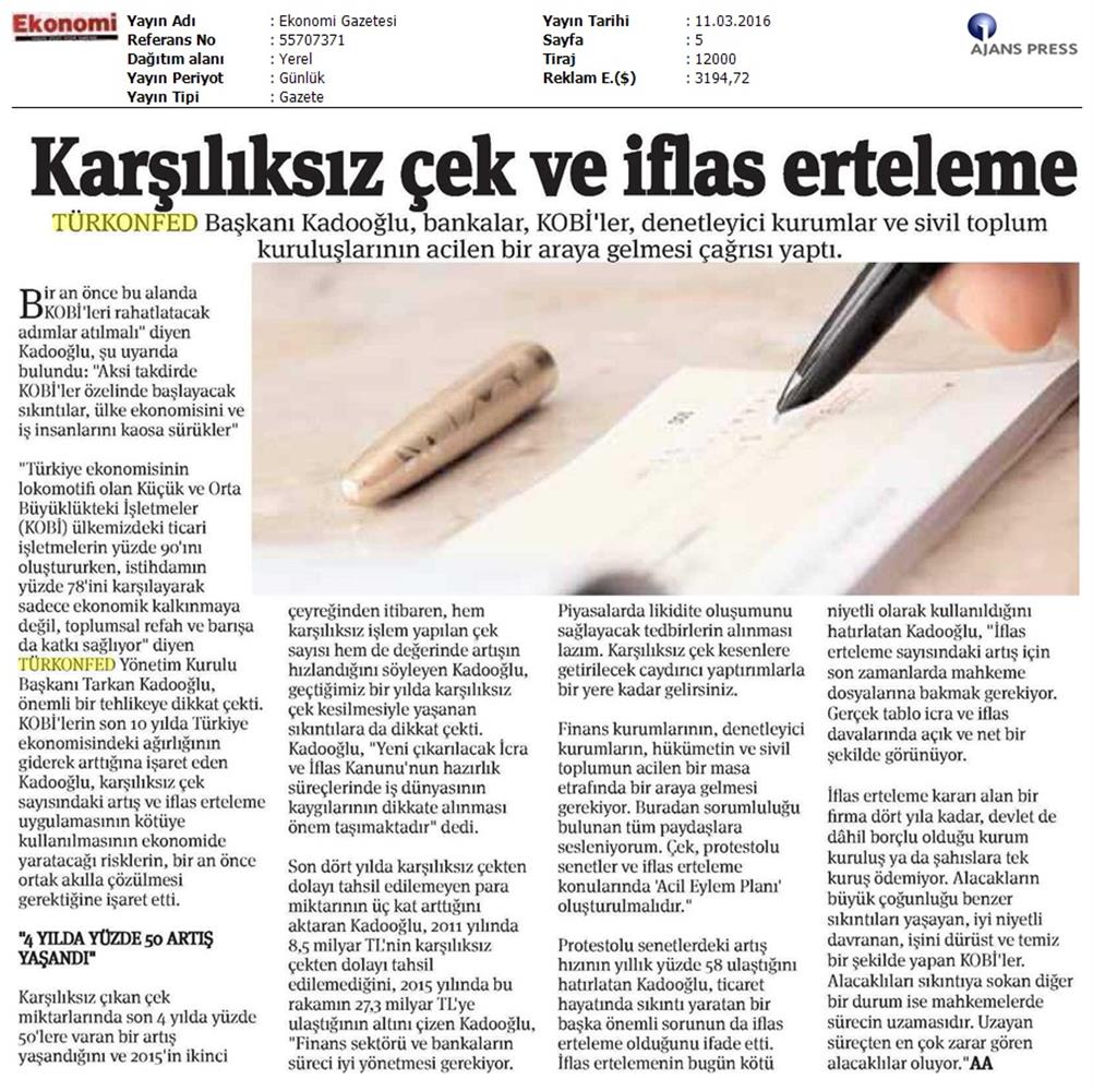 Karsiliksiz Cek Ve Iflas Erteleme Konulu Basin Yansimalari - 1
