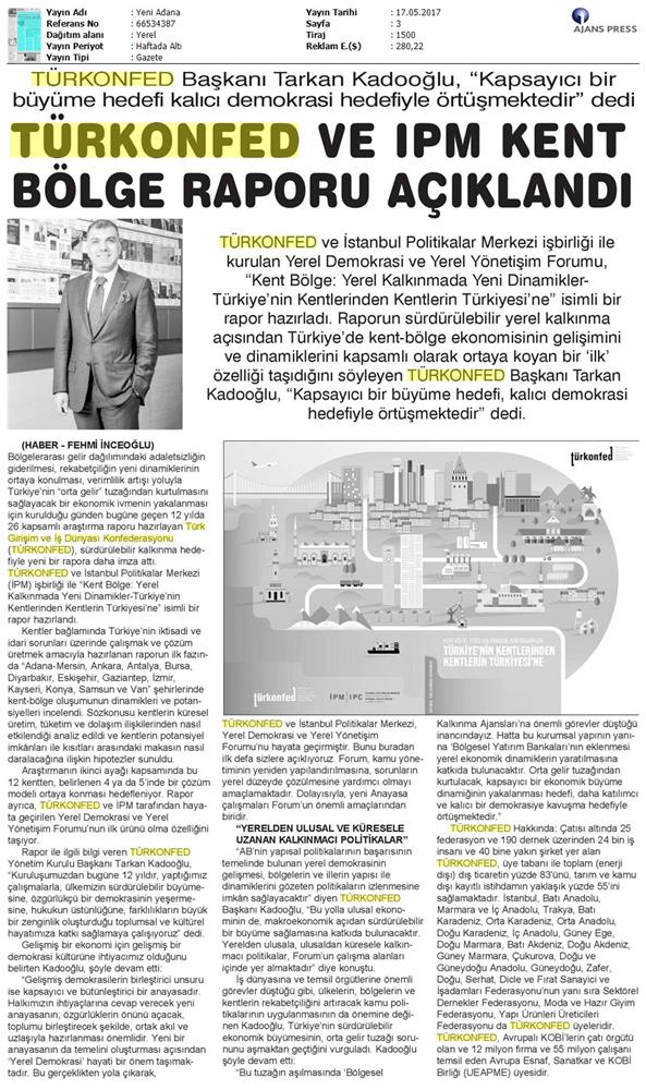 Kent Bolge Yerel Kalkinmada Yeni Dinamikler Raporu Basin Yansimalari 17 Mayis 2017 - 13