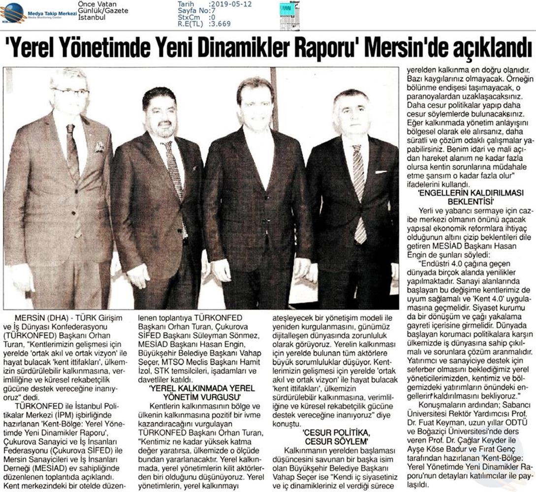Kent Bolge Yerel Yönetimde Yeni Dinamikler Medya Yansimalari 10 Mayis Mersin - 1