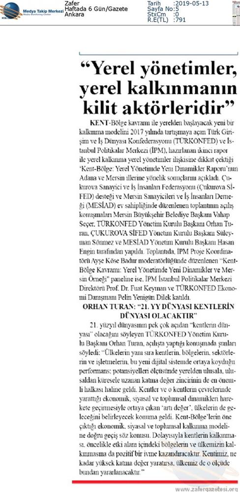 Kent Bolge Yerel Yönetimde Yeni Dinamikler Medya Yansimalari 10 Mayis Mersin - 11