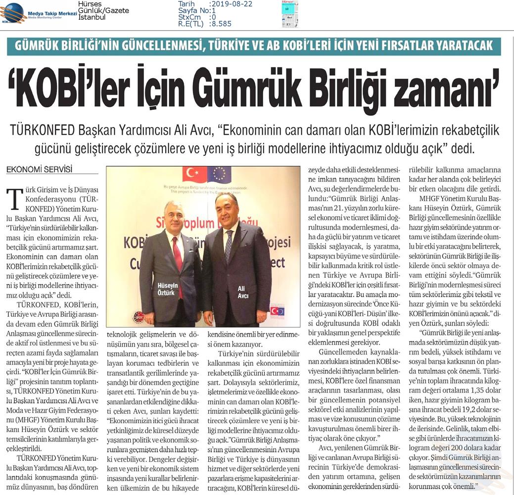 KOBİ'ler Icin Gumruk Birligi Medya Yansimalari 22 Agustos 2019 - 1