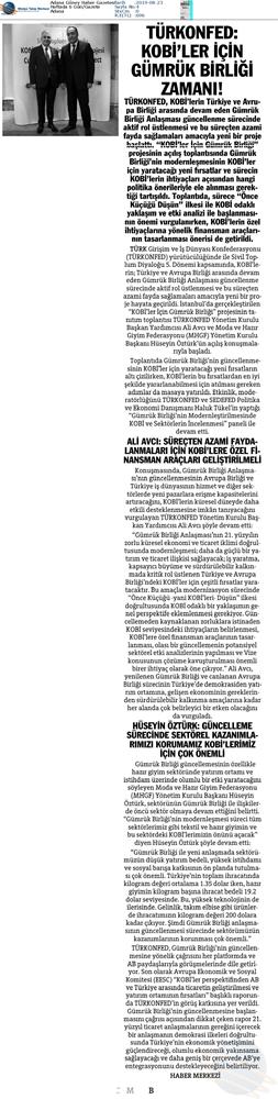 KOBİ'ler Icin Gumruk Birligi Medya Yansimalari 22 Agustos 2019 - 2
