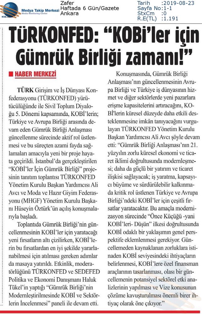 KOBİ'ler Icin Gumruk Birligi Medya Yansimalari 22 Agustos 2019 - 4