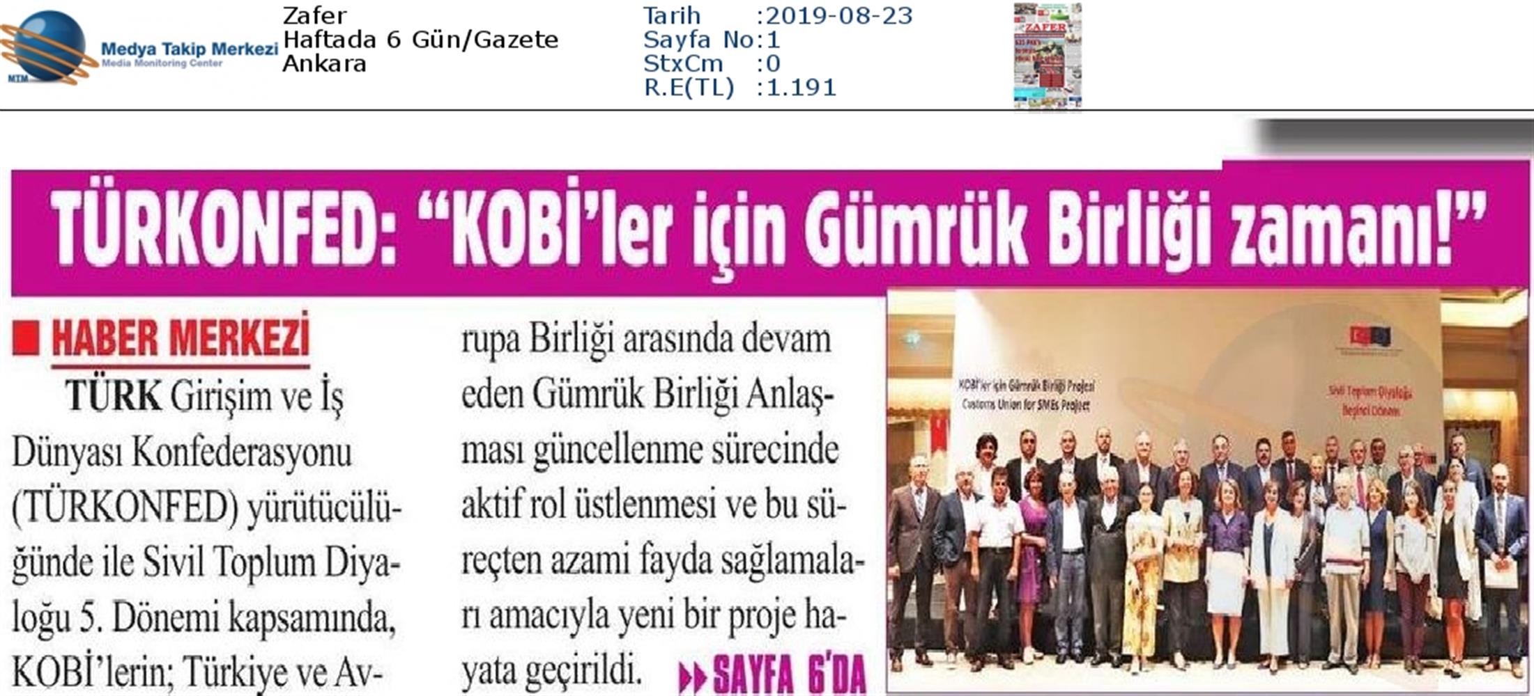 KOBİ'ler Icin Gumruk Birligi Medya Yansimalari 22 Agustos 2019 - 6