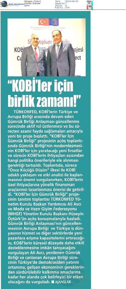 KOBİ'ler Icin Gumruk Birligi Medya Yansimalari 22 Agustos 2019 - 17