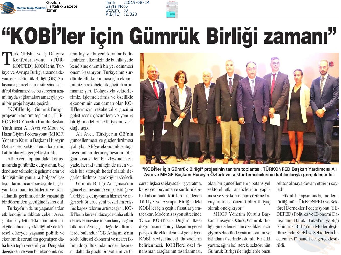 KOBİ'ler Icin Gumruk Birligi Medya Yansimalari 22 Agustos 2019 - 22