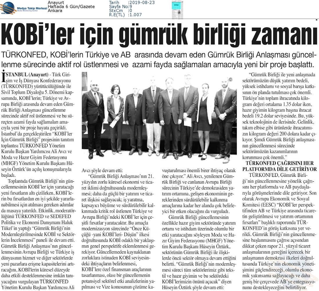 KOBİ'ler Icin Gumruk Birligi Medya Yansimalari 22 Agustos 2019 - 23