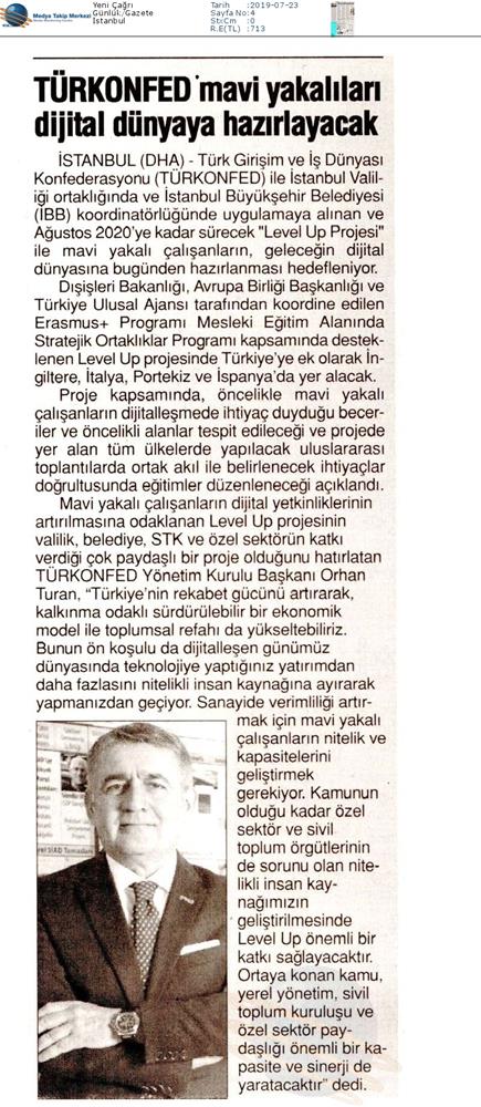 Level Up Projesi Medya Yansimalari 22 Temmuz 2019 - 2