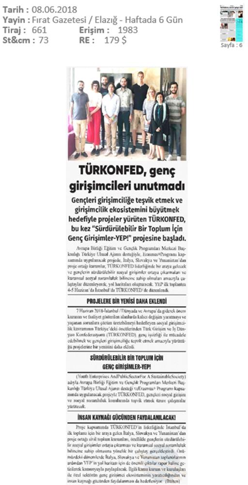 Surdurulebilir Bir Toplum Icin Genc Girişimciler Yep Projesi Basin Yansimalari 8 Haziran 2018 Istanbul - 2