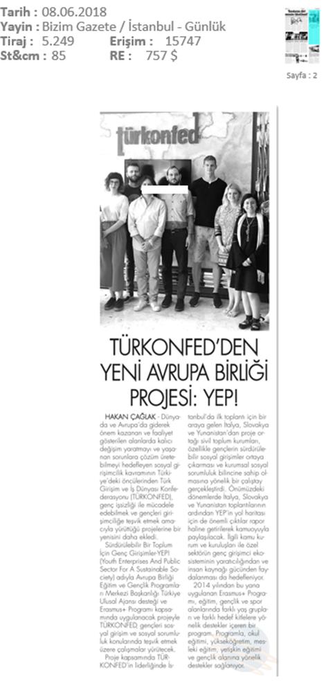 Surdurulebilir Bir Toplum Icin Genc Girişimciler Yep Projesi Basin Yansimalari 8 Haziran 2018 Istanbul - 3