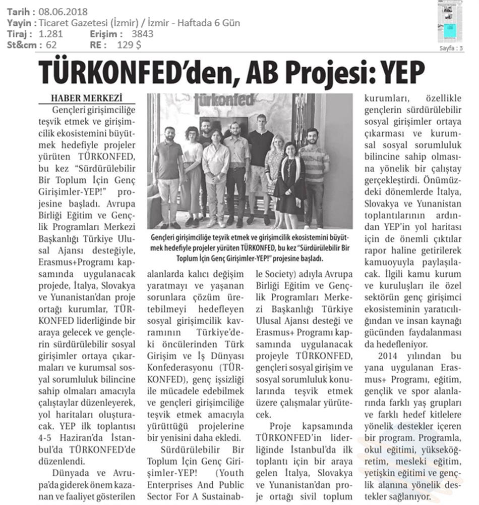 Surdurulebilir Bir Toplum Icin Genc Girişimciler Yep Projesi Basin Yansimalari 8 Haziran 2018 Istanbul - 6