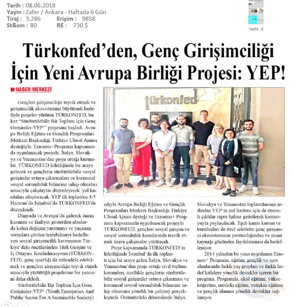 Surdurulebilir Bir Toplum Icin Genc Girişimciler Yep Projesi Basin Yansimalari 8 Haziran 2018 Istanbul - 8