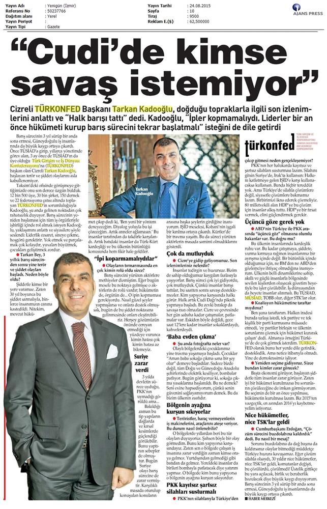 Tarkan Kadooğlu Bugun Gazetesi Roportaji - 1