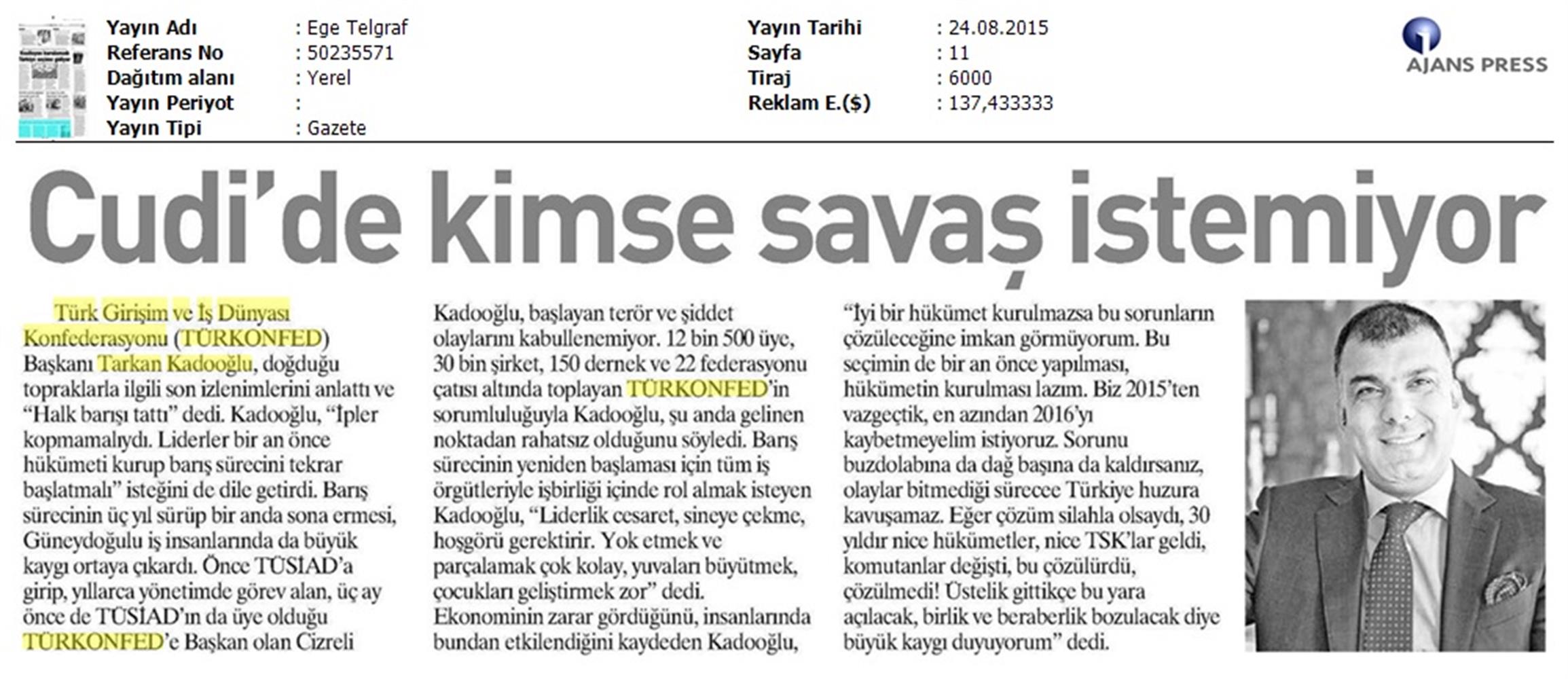 Tarkan Kadooğlu Bugun Gazetesi Roportaji - 3