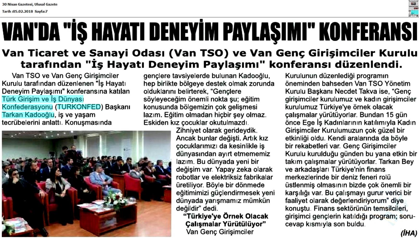 Tarkan Kadooğlu Dogu Ve Guneydogu Yatirim Cagrisi Medya Yansimalari 2 3 Subat 2018 Mardin Van - 3