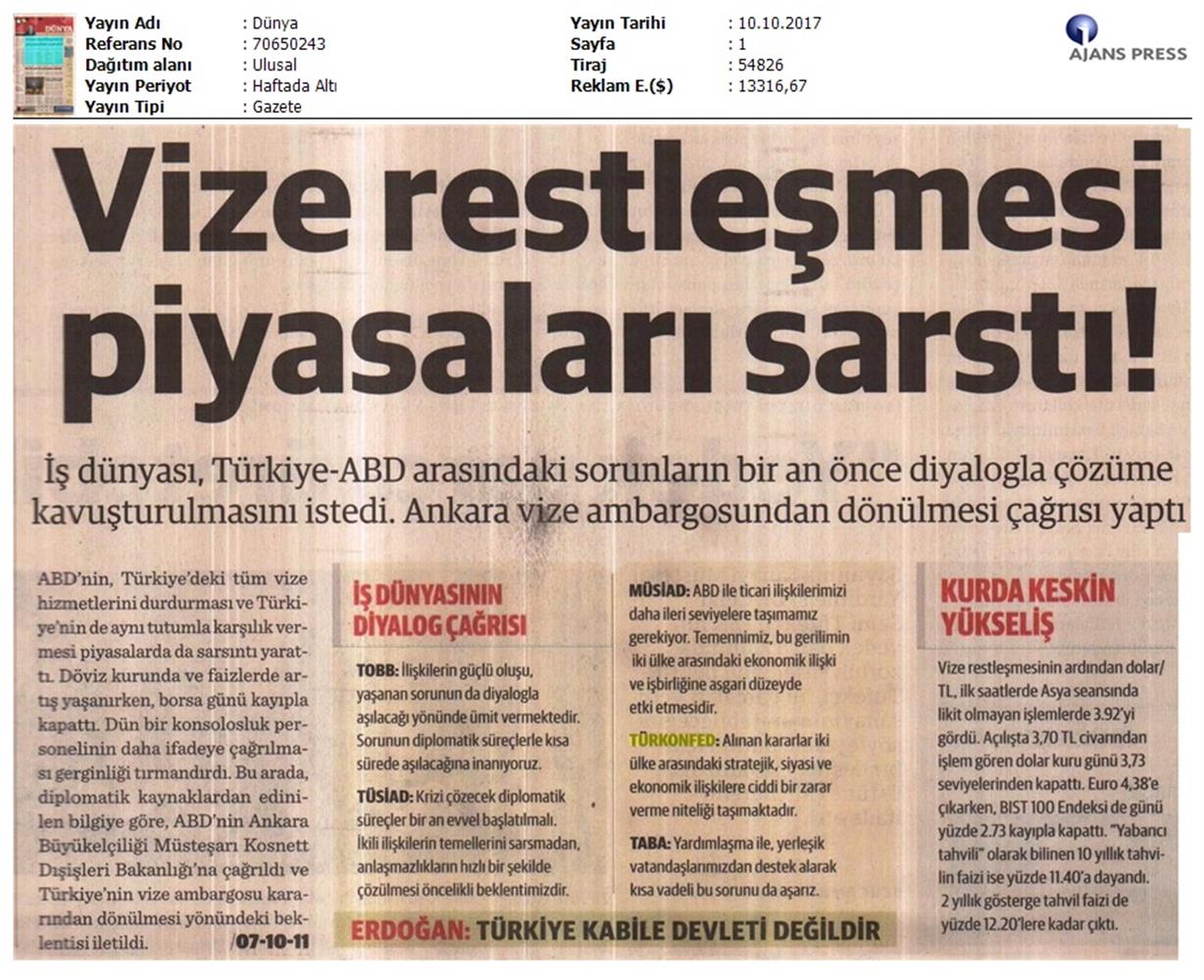 Türkiye Abd Vize Sorunu Basin Aciklamasi Medya Yansimalari 10 Ekim 2017 - 5