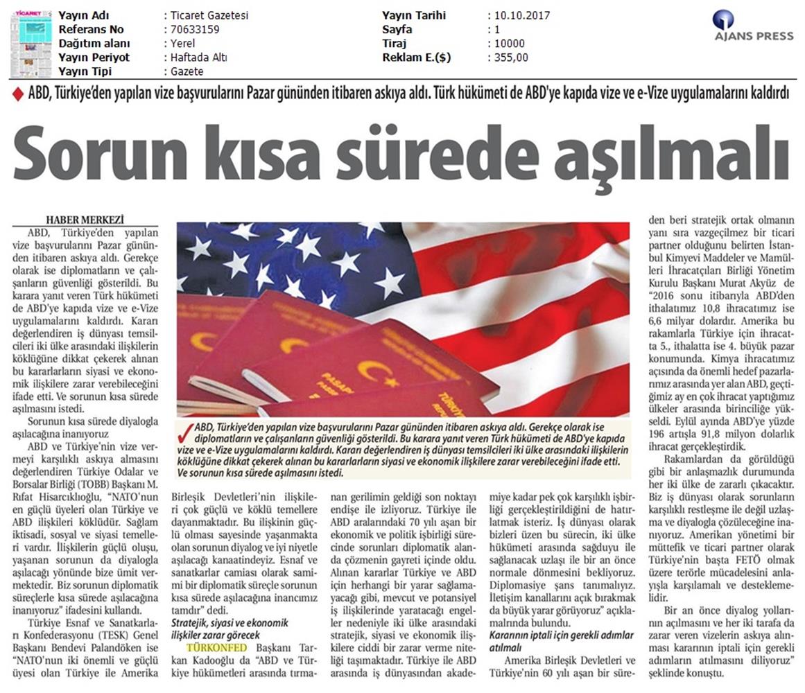 Türkiye Abd Vize Sorunu Basin Aciklamasi Medya Yansimalari 10 Ekim 2017 - 17