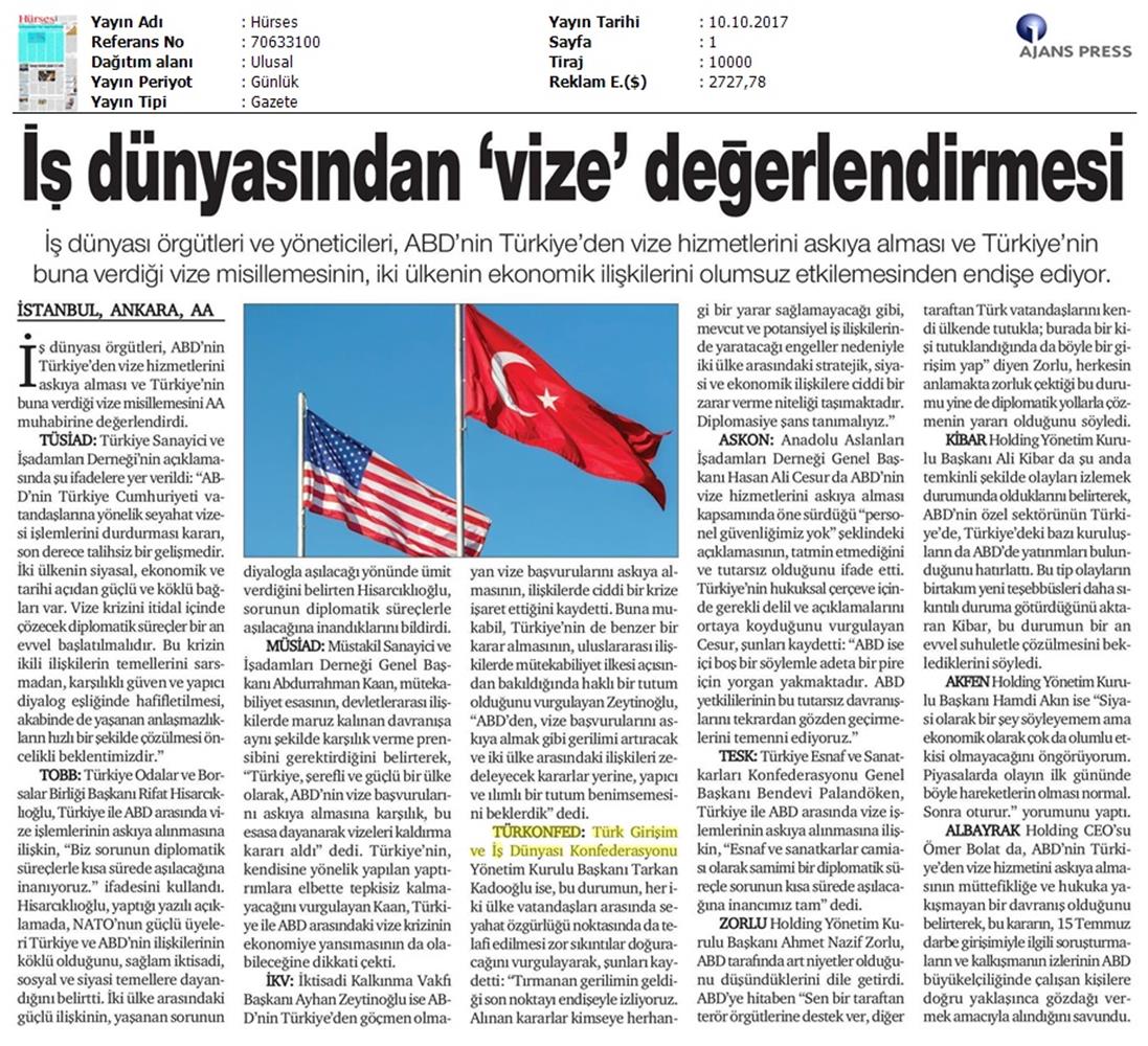 Türkiye Abd Vize Sorunu Basin Aciklamasi Medya Yansimalari 10 Ekim 2017 - 19